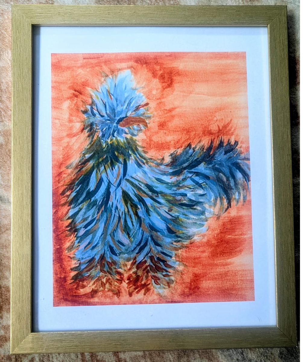 Silkie Chicken Print in light gold frame (sold)