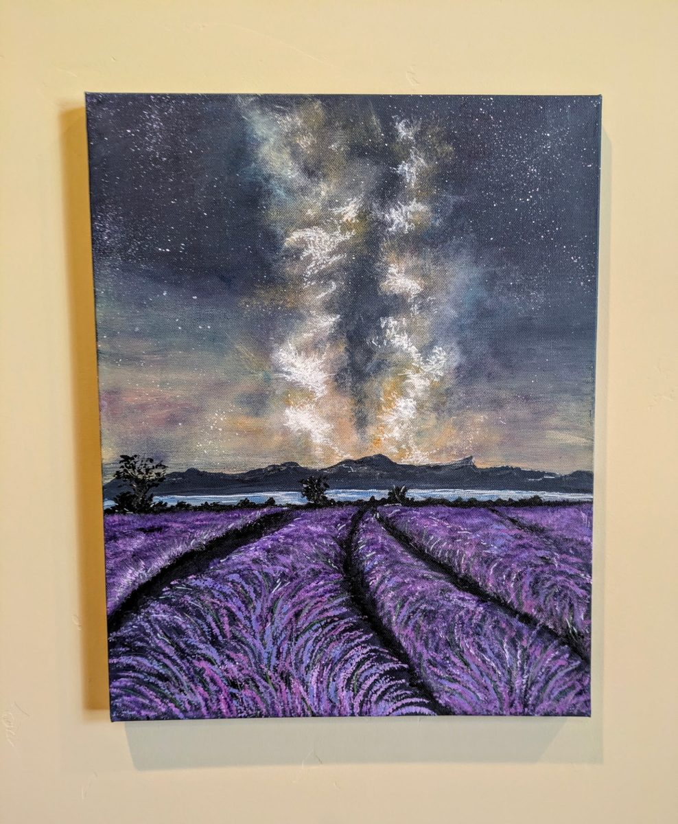 Night Sky — original acrylic painting of the Milky Way over a lavender field (sold)